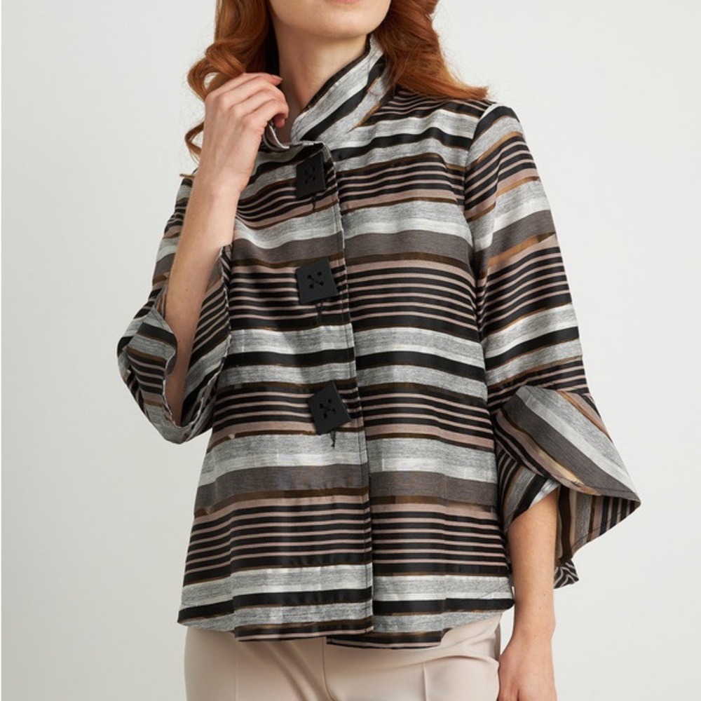 Joseph Ribkoff Black and Gray Striped Button Down Shirt